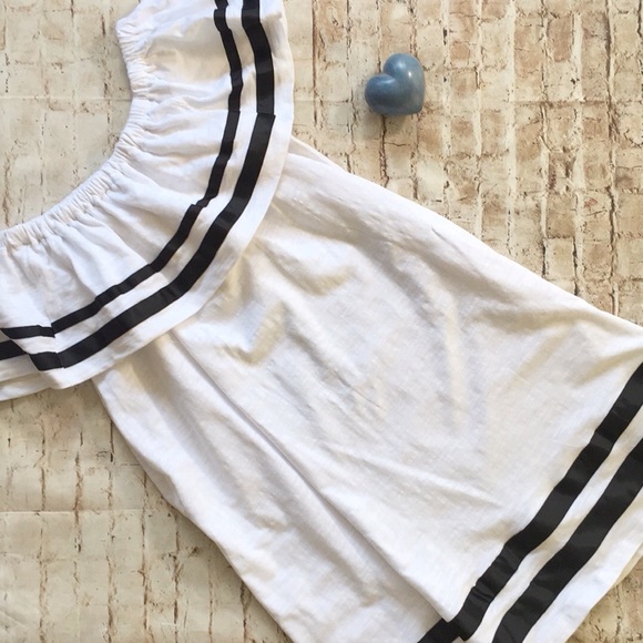 Dresses & Skirts - White Black Ribbon Trim Cotton Off Shoulder Dress